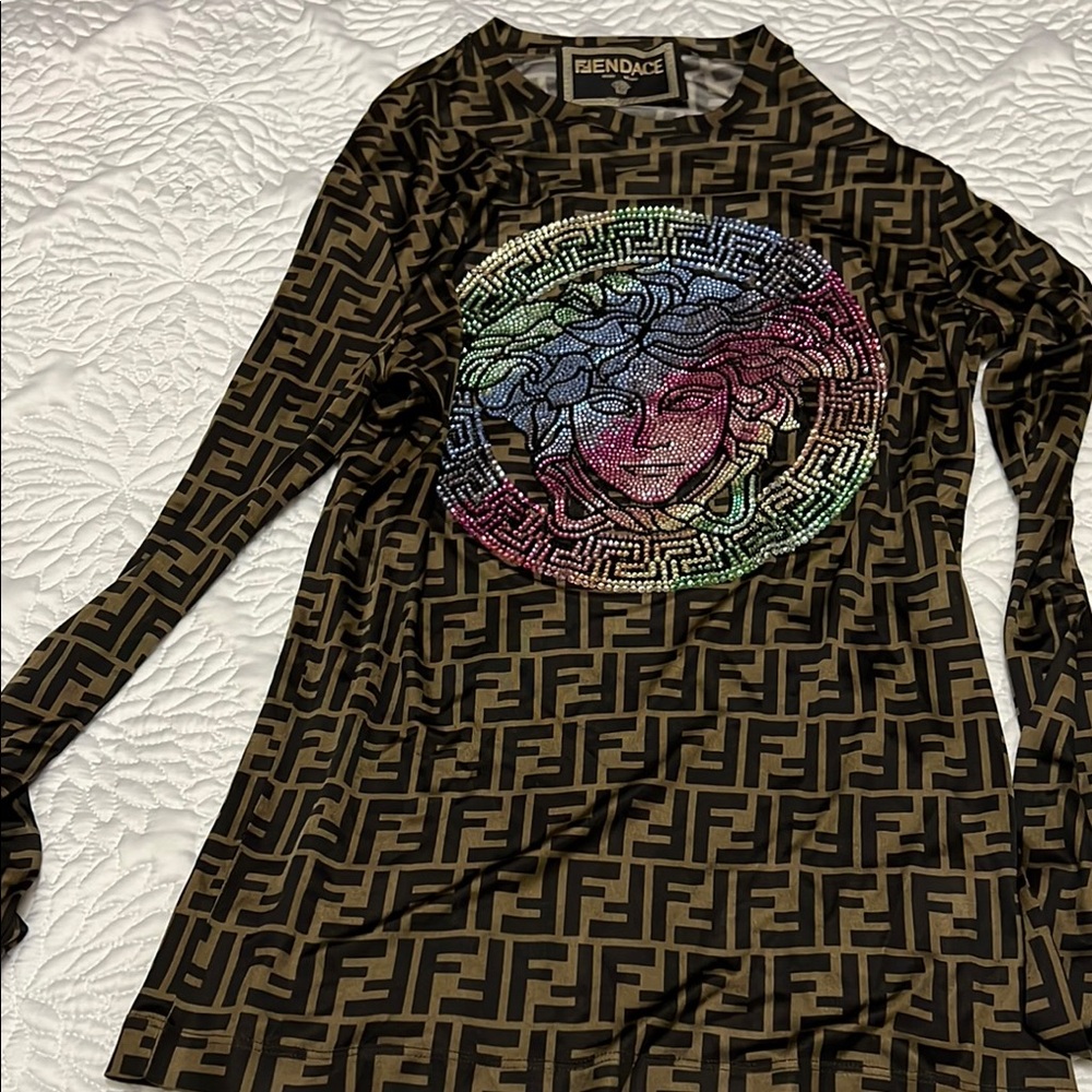 Versace Geometric Pattern Top in Black and Brown
